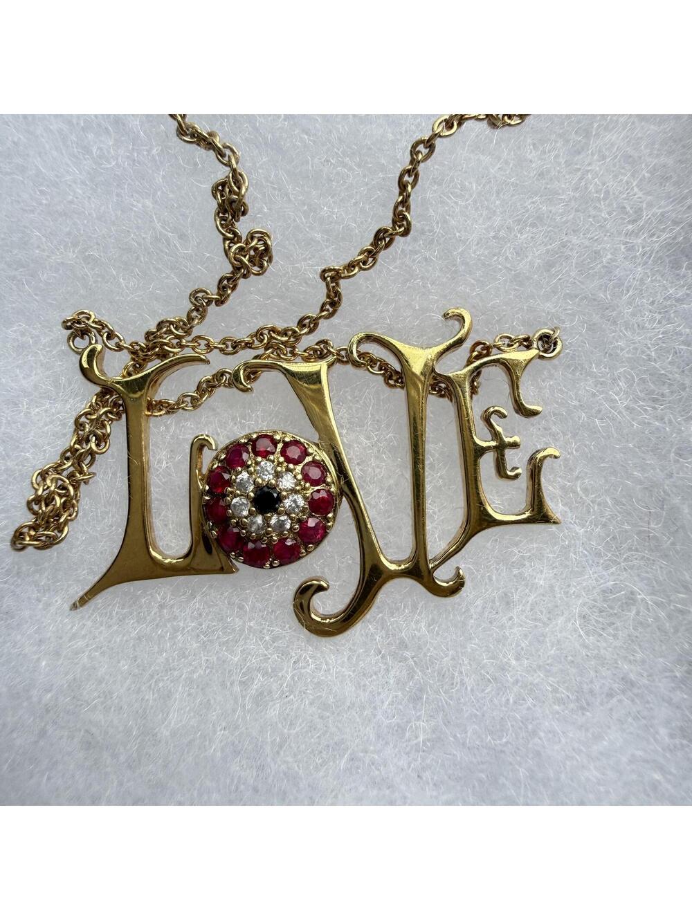 Vintage LOVE Necklace. Ruby and Diamond. Sterling Silver 925 and Gold Overlay. - Picture 6 of 10